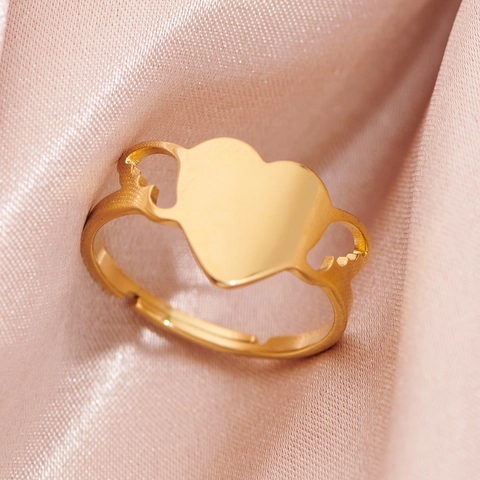 Herz Ring Edelstahl Verstellbar Offener Ring Hohlflügel Minimalistischer Vintage Stil Schmuck Für Damen