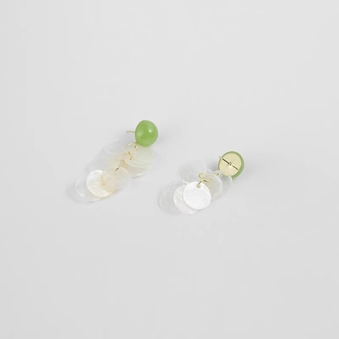 Pendientes Largos De Borla Con Poste De Plata De Ley 925 Concha Geométrica Redondo Verde Blanco Mujeres Elegante