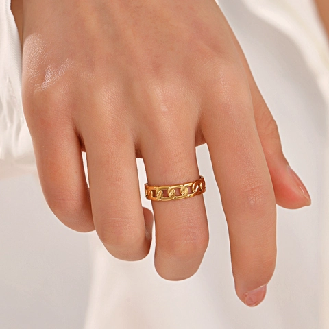 Anillo De Acero Inoxidable Ajustable Diseño Cadena Eslabones Hip Hop Minimalista Abierto Joyería Para Mujeres Hombres