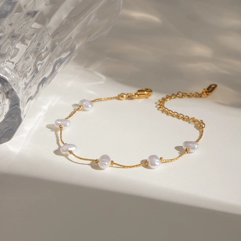 Künstliche Barockperlen Armband Für Damen Vergoldeter Edelstahl Feine Kette Unregelmäßige Künstliche Perlen Einfacher Retro Stil
