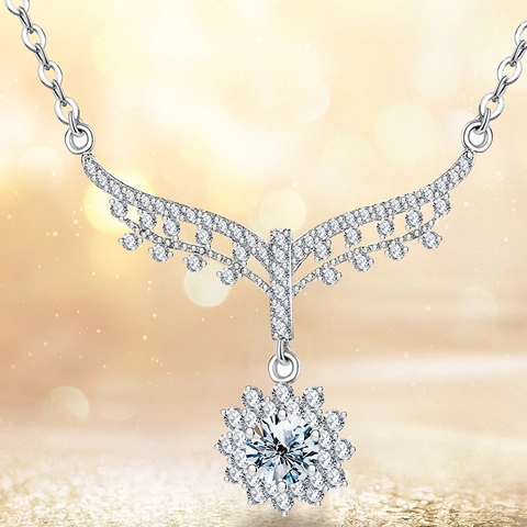 925 Sterling Silver Moissanite Sunflower Necklace For Women Fashion Fish Tail Sun Flower Pendant Necklaces Jewelry Gift