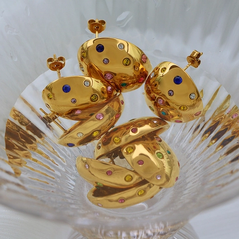 Vintage Titanstahl Oval Ohrstecker Mit Bunten Strass Einlagen Trendiger Modeschmuck Für Damen