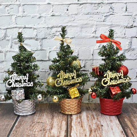 Künstlicher Mini Weihnachtsbaum PVC Tischdekoration Mit Merry Christmas Schild Schleifen Kugeln Ornamenten