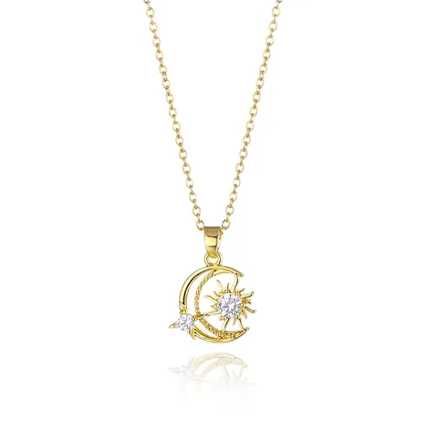 Sun Moon Star Pendant Necklace 316L Stainless Steel With Zircon Inlaid Gold Plated Celestial Jewelry For Women Men