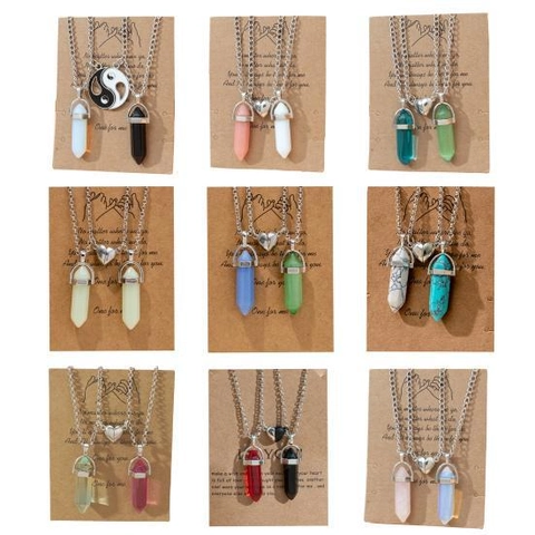 Hexagonal Crystal Column Pendant Necklace With Heart Magnetic Clasp Couple Friendship Jewelry Alloy Chain