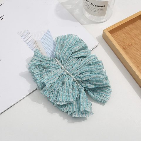 Korean Style Pleated Fabric Bow Hair Clip Elegant Artificial Pearl Floral Striped Seersucker Barrette For Women Girls