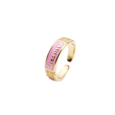 Anello Aperto In Rame Placcato Oro Smalto Scritta Dreamer Gioielli Di Moda Regolabili Per Donna