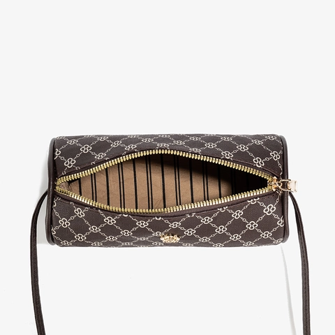 Borsa a Tracolla Cilindrica da Donna alla Moda Retro Monogramma Stampa Leopardata Barrel Bag in Pelle PU Piccola Borsa a Spalla