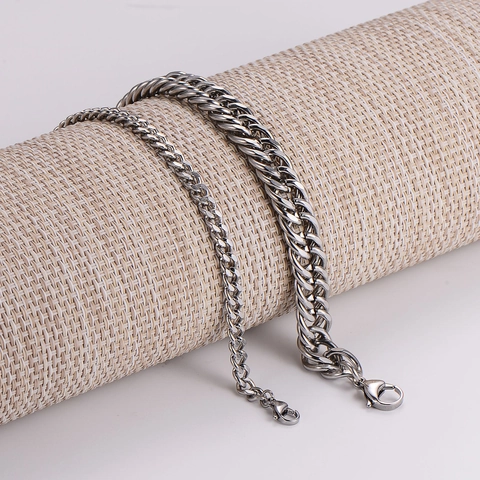 Men's Cuban Link Chain Bracelet 304 Stainless Steel Polished Curb Weave Jewelry Hip Hop Punk Style Silver Color