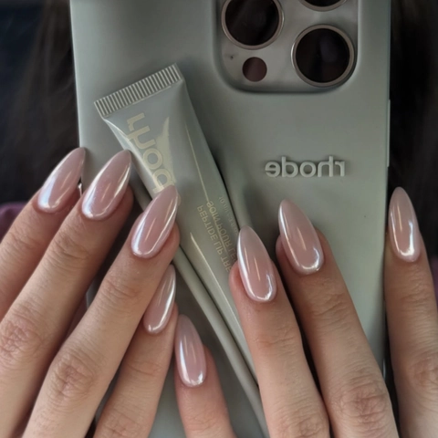 Unghie Finte Press On Rosa Nude Eleganti Effetto Perla Artificialto Lucido Forma A Mandorla Per Donna Manicure Fai Da Te Stile Minimalista
