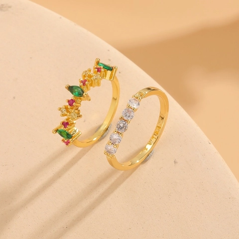 Anello in Rame Geometrico di Lusso Leggero Placcato Oro 14K Zirconia Design Personalizzato Anello a Dito Gioielli per Donna