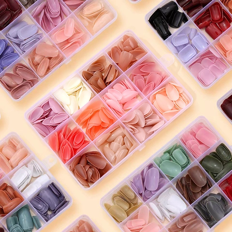 Glossy Solid Color Press On Nails Artificial False Nails With Transparent Storage Box Manicure Tool For Women