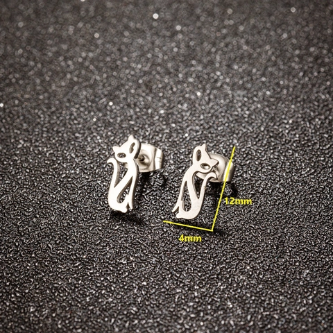 Pendientes De Botón Con Silueta De Gato Minimalista De Acero Inoxidable Joyería De Animales Para Mujer Lindo