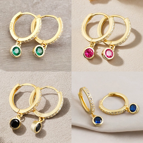 Eleganti Orecchini a Cerchio Geometrici in Argento Sterling 925 per Donna Orecchini Pendenti con Zirconia Tonda Placcati Oro Platino