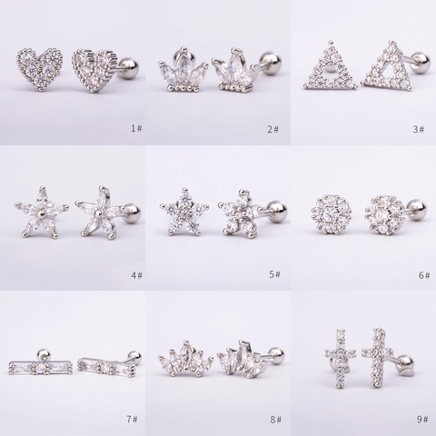 Gold Plated Copper Micro Inlaid Zirconia Stud Earrings For Women Stainless Steel Post Screw Back Piercing Jewelry Accessories