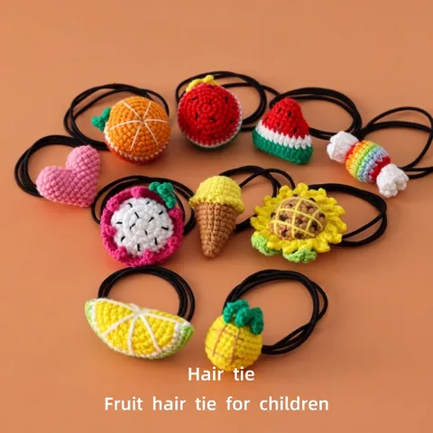Coleteros De Frutas De Ganchillo Flor De Punto Corazón Helado Bandas Elásticas Para El Cabello Niñas Accesorios