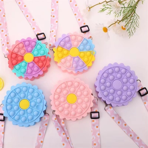 Kids Flower Pop It Shoulder Bag Silicone Crossbody Coin Purse Sensory Fidget Toy Adjustable Daisy Strap Girls
