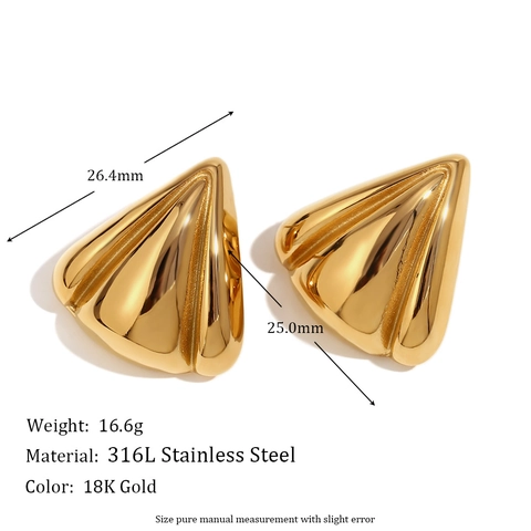 Pendientes De Botón Triángulo De Pétalos Geométricos Acero Inoxidable 316L Chapado En Oro 18K Textura Acanalada Joyería Para Mujer