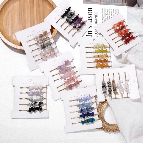 Natuurlijke Gebroken Steen Haarclip Set Minimalistische Legering Metalen Schuifspeldjes Voor Dames Dagelijks Feest Accessoires