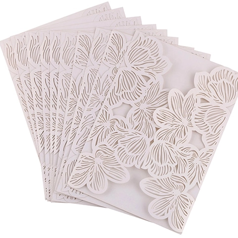 Elegant Laser Cut Flower Wedding Invitation Covers Pearlescent Paper Card Sleeves For Engagement Party Romantic European Style