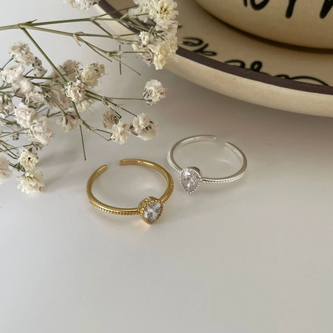 Bague Ajustable En Argent Sterling 925 Zircon Taille Poire Goutte Deau Minimaliste Bande Ouverte Femmes