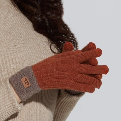 Gants d'Hiver Tricotés pour Femmes Épais Chauds Doublés de Polaire Gants Tactiles Color Block Mitaines pour le Cyclisme Activités Extérieures