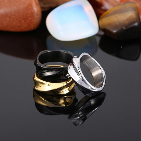Anello In Acciaio Inossidabile Onda Irregolare Geometrico Torto Lucidato Minimalista Hip Hop Gioielli
