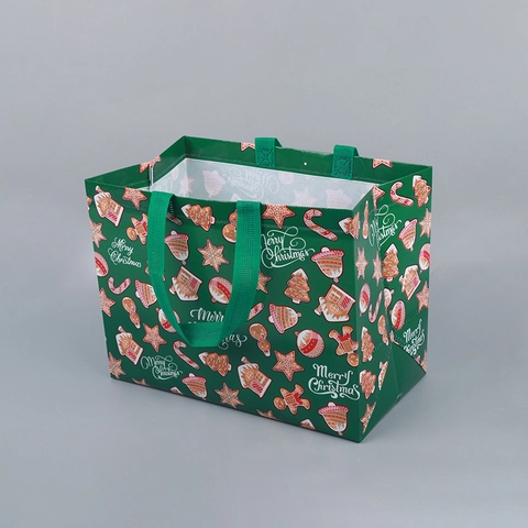 Christmas Gift Bag Laminated Non-woven Fabric Santa Claus Snowman Reindeer Patterns Large Capacity Shopping Handbag