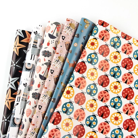 Cartoon Animal Gift Wrapping Paper Coated Paper For Kids Birthday Party DIY Crafts Ladybug Owl Sheep Pattern Variety