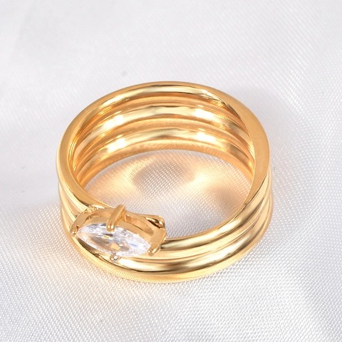 Mode Luxe Meerlaags Titaniumstaal Ring Voor Vrouwen Marquise Geslepen Strass Geometrisch Verguld Wijsvinger Ring Sieraden