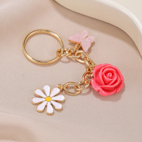 Roos Bloem Madeliefje Vlinder Sleutelhanger Tas Hanger Legering Hars Bedel Voor Vrouwen Cadeau Mode