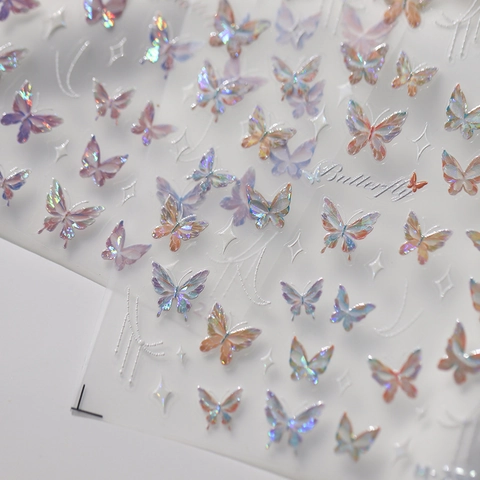 Autocollants Ongles Papillon Iridescent Holographique Laser Aurore Étoile DIY Manucure Auto Adhésif PET Décalcomanies