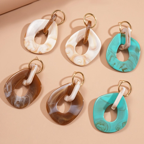 Pendientes Colgantes Geométricos Resina Textura Mármol Hueco Irregular Con Poste De Plata De Ley 925 Vintage Mujer