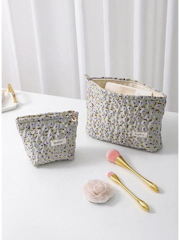 Trousse De Toilette Jacquard Florale Femmes Toile Maquillage Pochette Grande Capacité Rangement Soins Voyage Organisateur Style Ins
