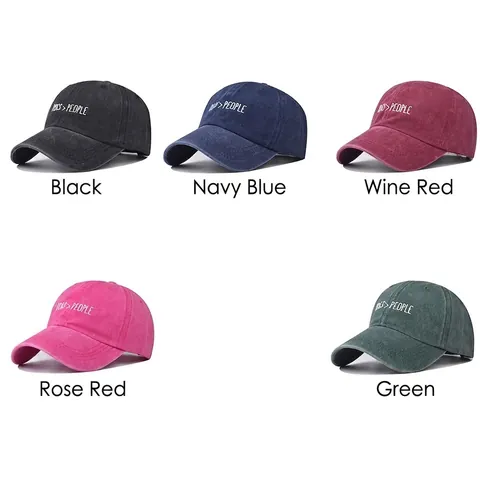 Casquette De Baseball En Coton Lavé Broderie Dogs People Protection Solaire Style Rétro Ajustable