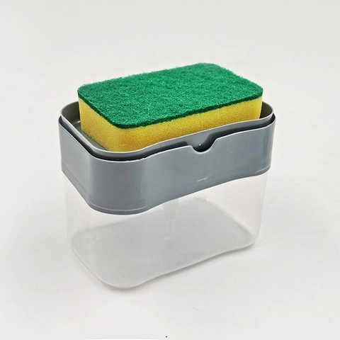 Dispensador De Jabón De Cocina Con Porta Esponja Plástico Tipo De Presión Contenedor Manual De Líquido Lavavajillas Organizador De Fregadero