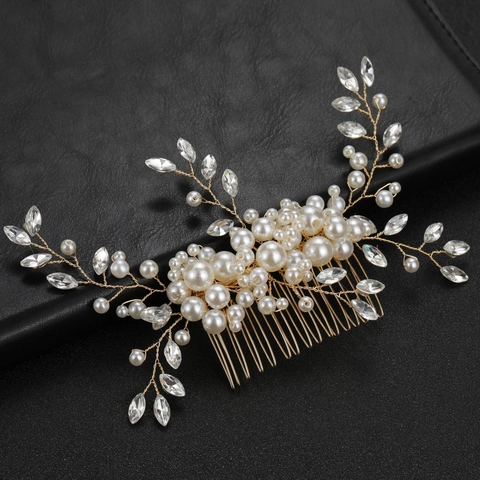 Peineta De Novia Perlas Artificiales Hechas A Mano Diamantes De Imitación Rama Hoja Accesorios Para El Cabello De Boda Para Mujeres Fiesta