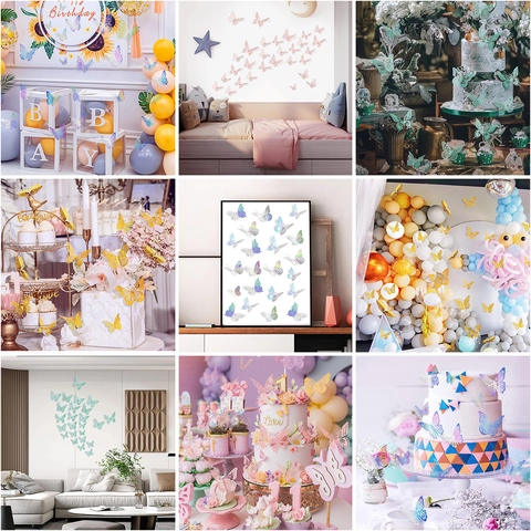 Schmetterling Wandaufkleber Hohl Metallisch Papier Karton Dekorativ Für Party Hochzeit Geburtstag Zuhause Elegant Laserschnitt