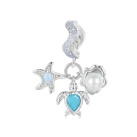 Ciondolo Oceano in Argento Sterling S925 Tartaruga Marina Stella Marina Conchiglia Con Perla Artificiale Zirconia Gioielli per Bracciale DIY