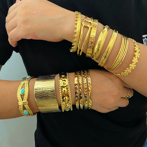 Roestvrijstalen Manchetarmband Verguld Boheems Vintage Verstelbaar Open Bangle Mode-sieraden Voor Dames