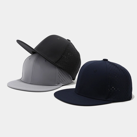Gorra De Béisbol Hip Hop Snapback Corte Láser Perforada Transpirable Secado Rápido Ala Plana Color Sólido Deporte