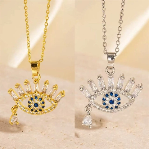 Evil Eye Anhänger Halskette Mit Zirkonia Vergoldeter Kupferanhänger Und Edelstahlkette Schmuck