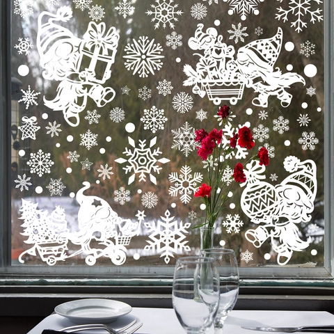 Pegatinas De Ventana De Navidad PVC Estáticas Copo De Nieve Papá Noel Gnomo Reno Calcomanías Vidrio Para Decoración Fiesta