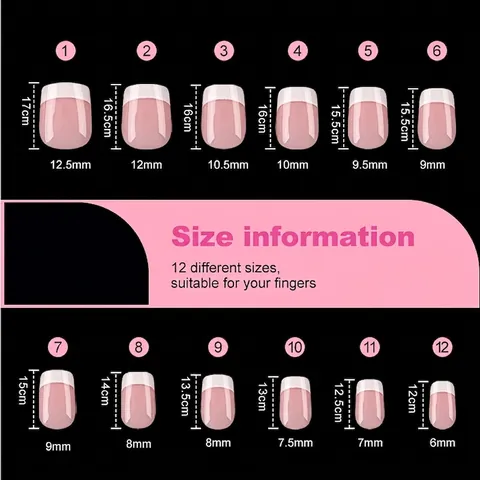 Faux Ongles French Press On Courts Carrés Pointes Roses Et Blanches Ongles Artificiels Brillants Avec Boîte De Rangement