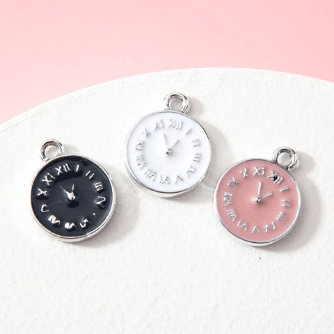 Ciondoli Quadrante Orologio Lega Smalto Numeri Romani Charms Tondi Per Creazione Gioielli Fai Da Te Collana Bracciale