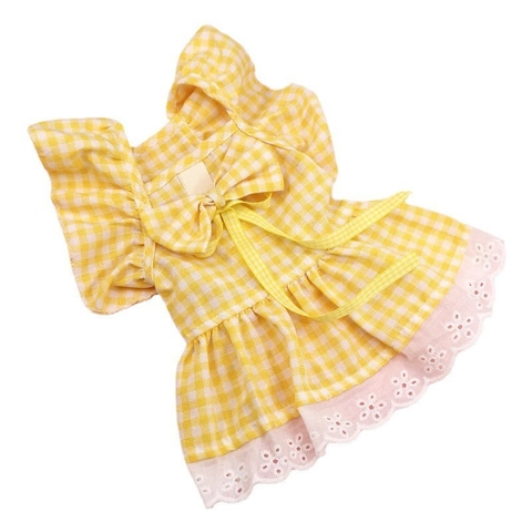 Gingham Karo Haustier Kleid Mit Spitzenbesatz Schleife Dekoration Und D-Ring Britischer Stil Süße Kleidung Für Kleine Hunde Katzen