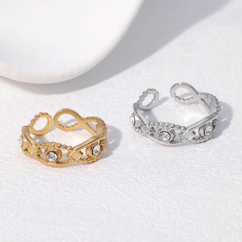 Augen Ring Edelstahl 18K Vergoldet Zirkon Inlay Verstellbar Offenes Design Eleganter Schmuck Frauen