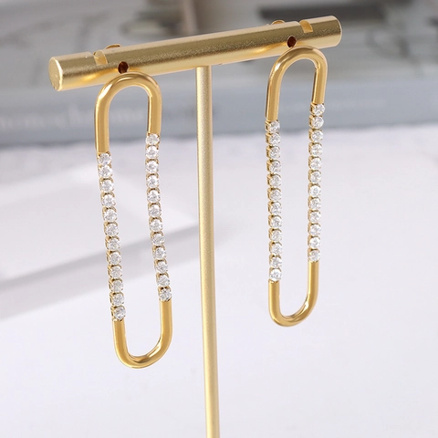Pendientes de Aro de Acero de Titanio Minimalistas Franceses en Forma de U Geométricos con Circonia Bañado en Oro 18K para Mujer