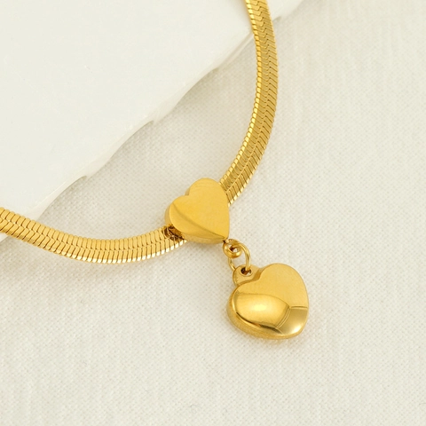 Collana Con Ciondolo A Doppio Cuore In Acciaio Inossidabile Placcato Oro 18K Per Donna Gioielli Eleganti Catena