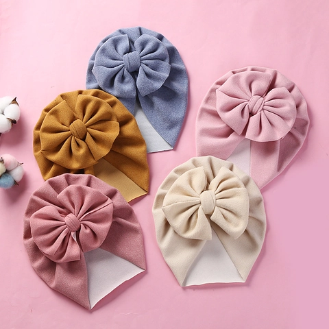 Baby Turban Hat Large Bow Soft Imitation Cashmere Beanie Infant Headwrap For Newborn Toddlers Solid Color Autumn Winter Accessories